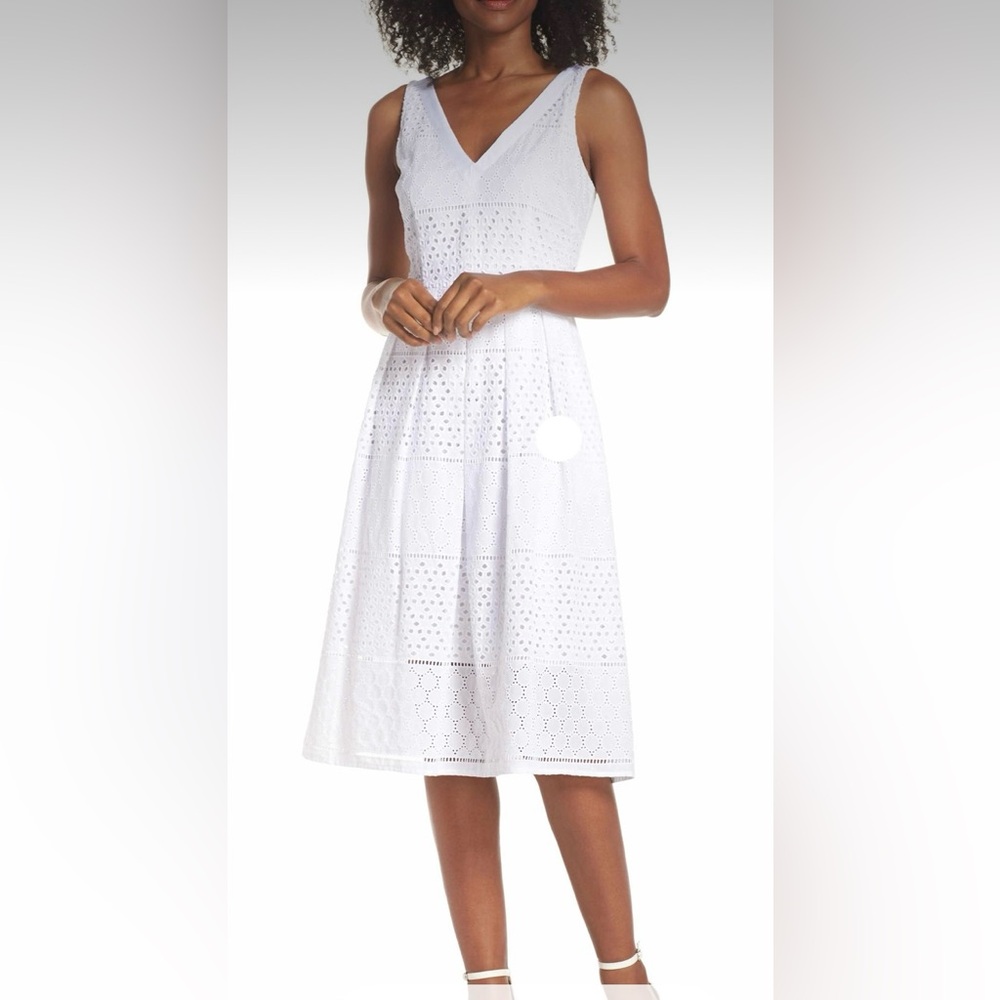 Eliza J White Eyelet Fit & Flare Dress ( Size 10 )